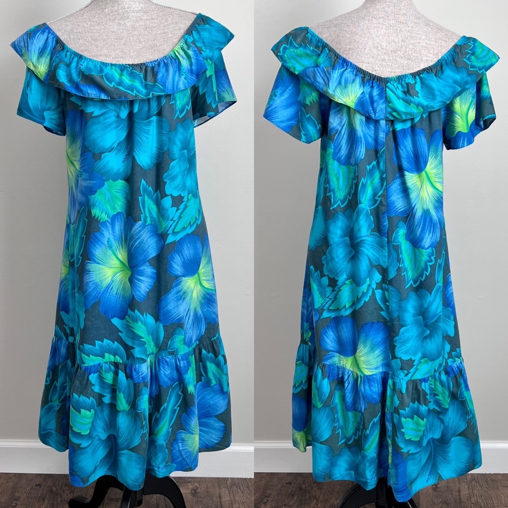 Hilo Hattie Hawaiian Dress Vintage 80s Ruffle Muumuu Small